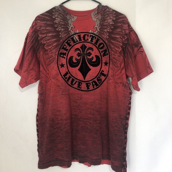 Affliction Other - Affliction Red T-Shirt Fluer De Lis Wings Lace Up